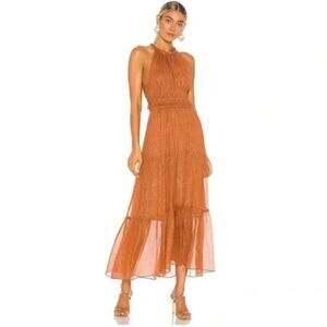 A.L.C. Elara Metallic Halter Dress Long Tiered size 4-6